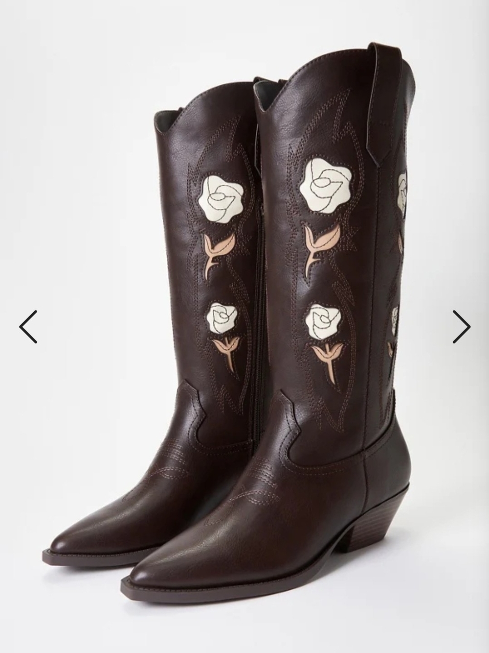 Women's Brown Faux Leather Floral Embroidered Western Boots Size 5.5